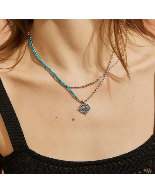 Aurozia Metallic Three Charms Solar Meridian The Sun Crystal Beaded Necklace