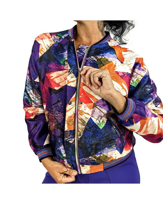 Lalipop Design Blue Abstract Print Jacquard Bomber Jacket
