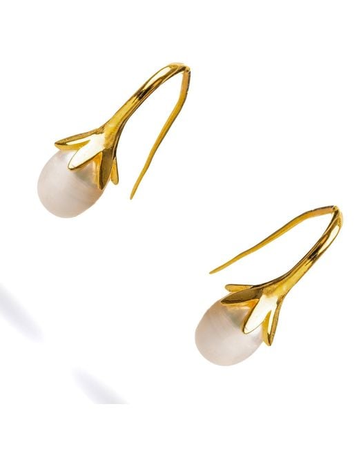 Ebru Jewelry Metallic Dainty Vermeil & Pearl Design Statement Earrings