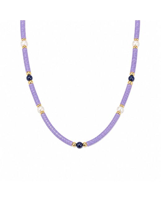 Ormiro Metallic Iris Agate, Lapis Lazuli & Pearl Necklace