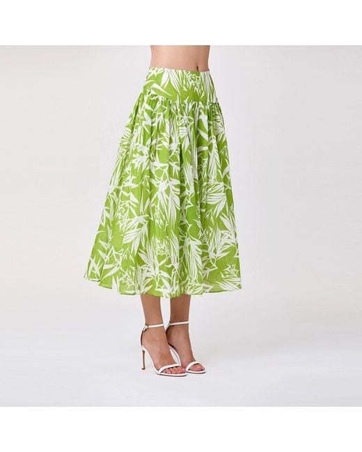 Smart and Joy Green Midi Cotton Skirt With Leaf Print