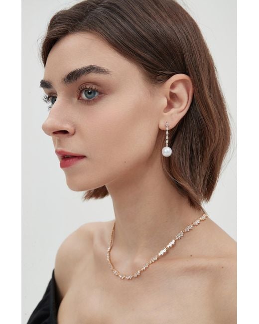 Classicharms White Electra Sterling Diamond Rivière Pearl Drop Earrings