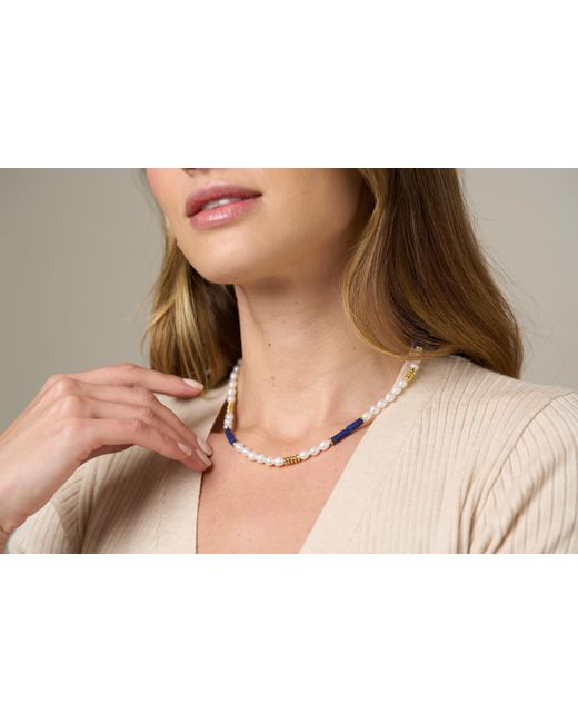 Pearls of the Orient Online Metallic Nova Oval Cultured Freshwater Pearl Necklace With Lapis & Beads