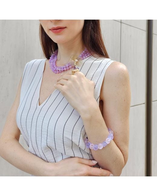 Farra Purple Nugget Amethyst And Rose Quartz Stretchy Bracelet