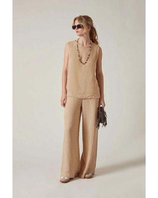 James Lakeland Natural Neutrals Sand Linen Wide-Leg Trousers