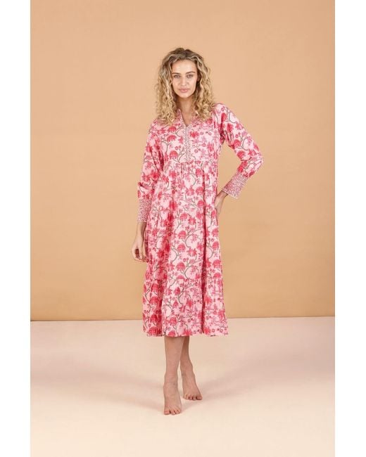 Inara Pink Cherry Blossom Cotton Dress