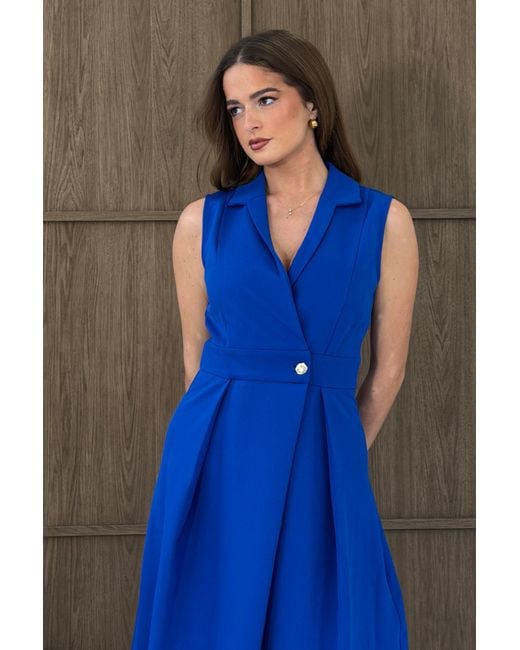 Girl In Mind Blue Hazel Tailored Sleeveless Midi Dress Cobalt