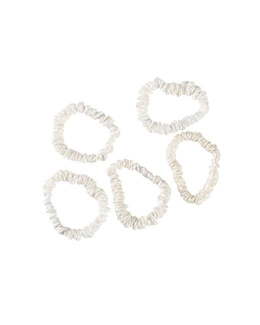Soft Strokes Silk White Pure Mulberry Silk Skinny Scrunchie Set Of Five