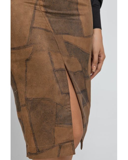 Conquista Brown Camel Patchwork Pencil Skirt