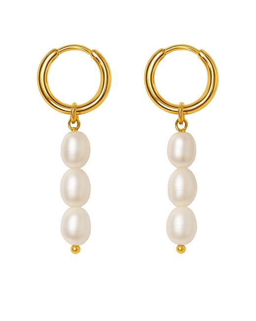 My Little Nature Metallic Dangle Freshwater Pearls Earrings With Three Pearls And Plated Hoops