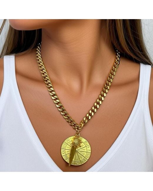 Caramel Vintage Jewellery Metallic Zodiac Charm Curb Necklace