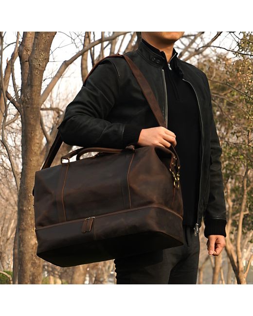 Touri Brown Leather Weekend Bag With Suit Compartment for men