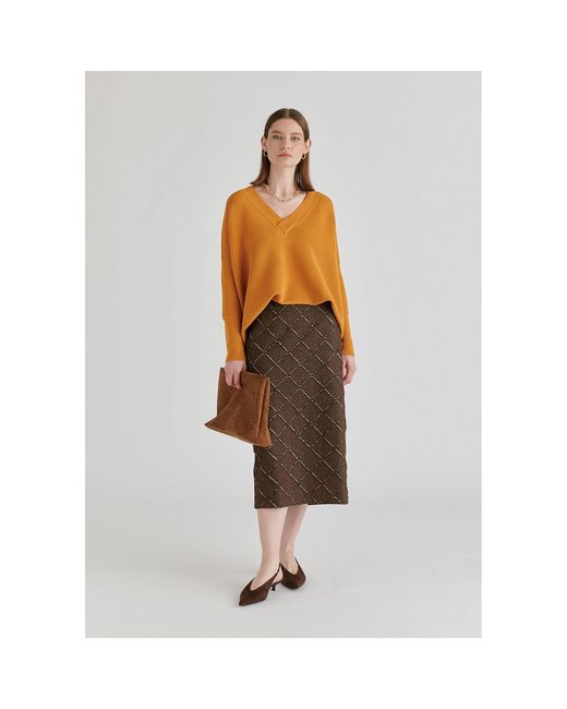 Paisie Orange V-Neck Ribbed Jumper