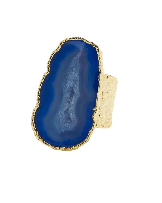 YAA YAA LONDON Cobalt Blue Mega Gemstone Gold Adjustable Ring