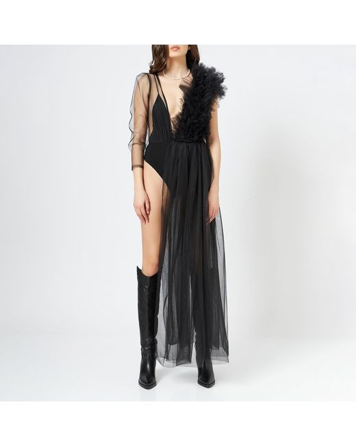 LIA ARAM Black Transparency Deconstructed Bodysuit