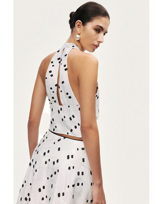 Nocturne White Printed Halter Blouse
