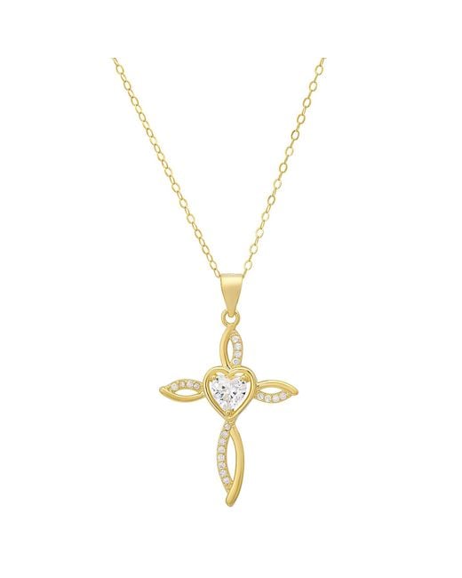 Kylie Harper Metallic Heart-Cut Swirling Cross Pendant Necklace