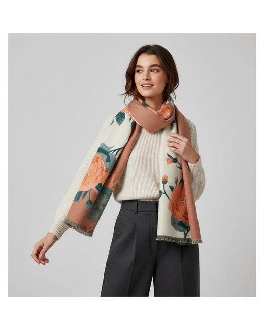 Saachi Metallic Marigold Bloom Reversible Ivory Scarf