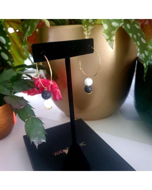 Way to Chic Metallic Hoop Earrings With Lava Beads