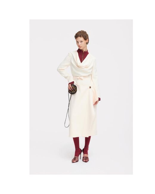 Julia Allert Natural Neutrals Two-Tone Asymmetric Draped High-Neck Midi Dress – Ivory