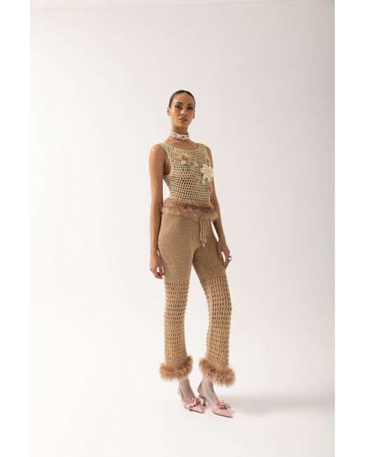 Andreeva Natural Handmade Crochet Top With Embroidery