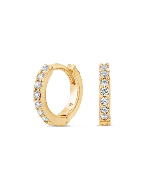 SALLY SKOUFIS Metallic Light Huggie Earrings With Made Cz Diamond Stimulant
