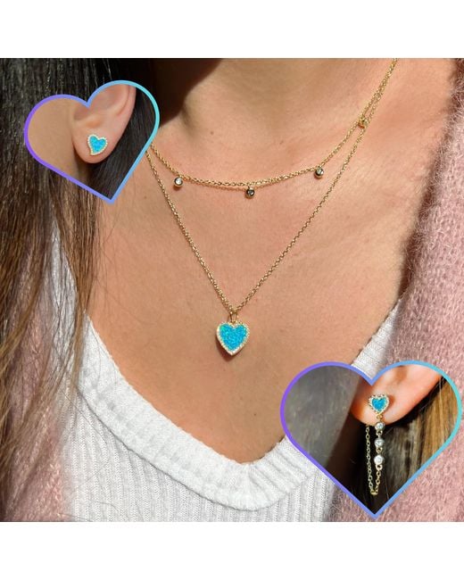 KAMARIA Blue Heart Chain Stud Earrings With Crystals