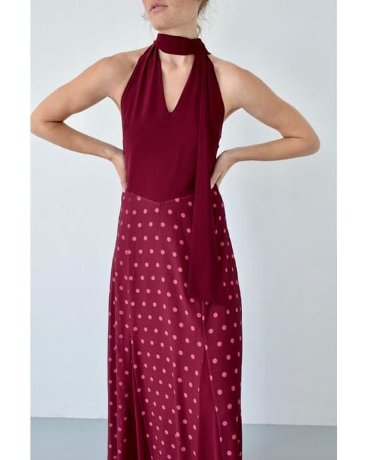 Mind Traveler Red Kala Burgundy Polka Dot Dress
