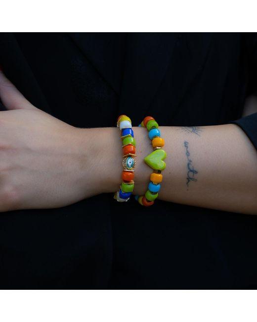 Ebru Jewelry Blue Colorful Harmony Heart Beaded Bracelet