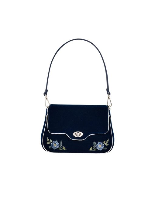 Fable England Blue Rose Embroidered Clutch