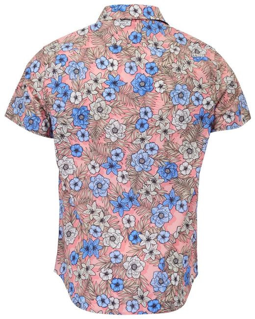 Lords of Harlech Blue Scott Tropical Mix Coral Printed Button Up Shirt for men