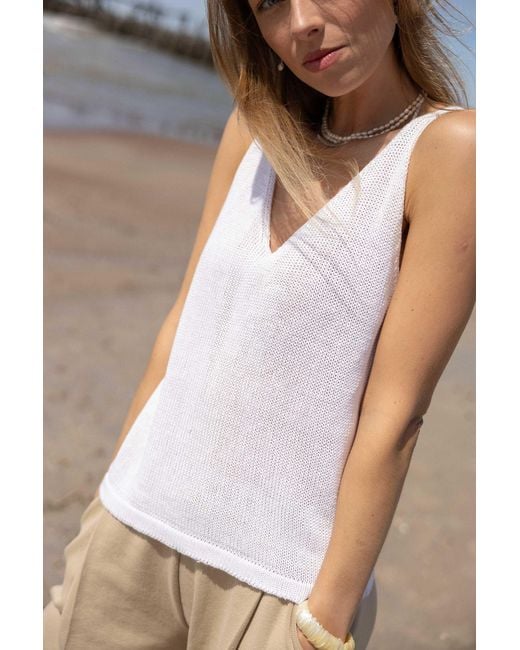 SALANIDA White Mare 100% Linen Tank Top