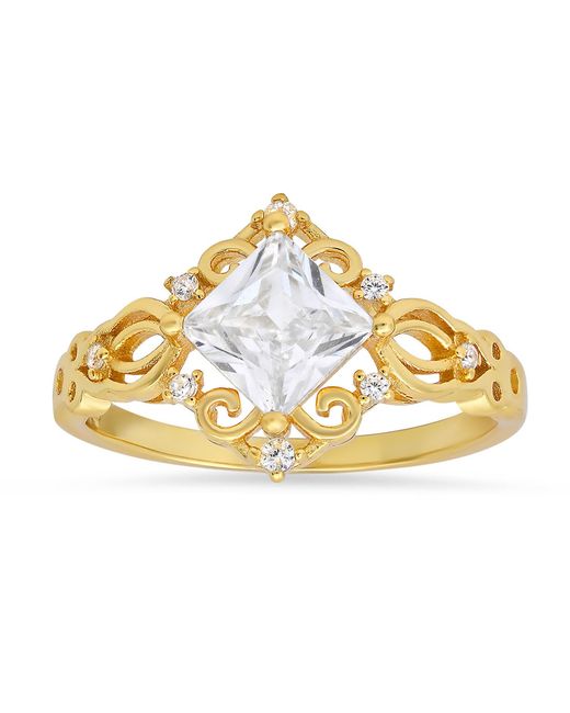 Kylie Harper Metallic Vintage Princess-Cut Diamond Cz Filigree Ring