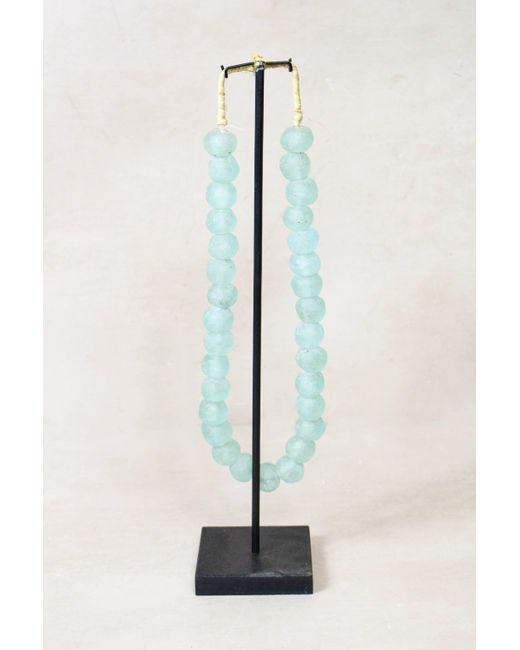 Botanical Boys Blue Ghana Glass Beads Necklace Light