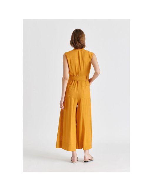 Paisie Metallic Linen Blend Jumpsuit With Stitch Details