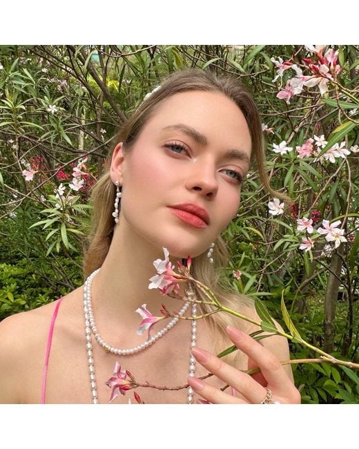 Farra White Flower Petal Freshwater Pearls With Colorful Stones Earrings
