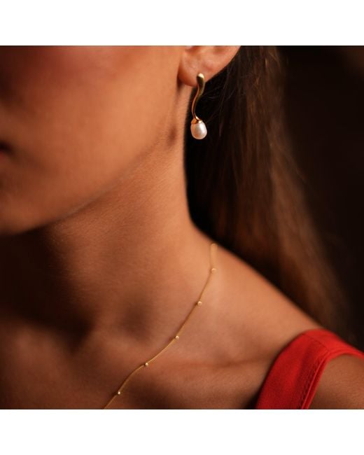 Ebru Jewelry Metallic Wave Vermeil Pearl Drop Statement Earrings