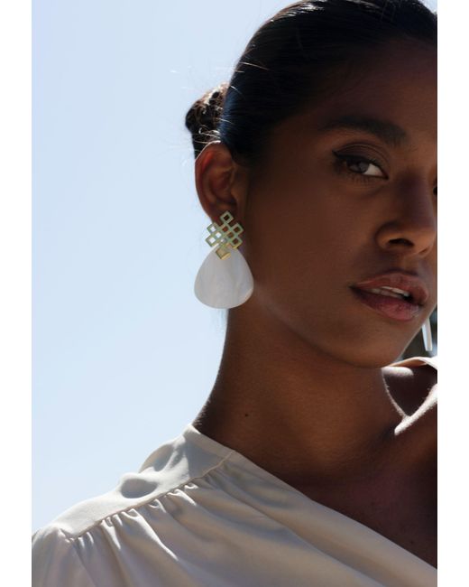 Lavani Jewels Metallic Endless Knot Mother Of Pearl Earrings