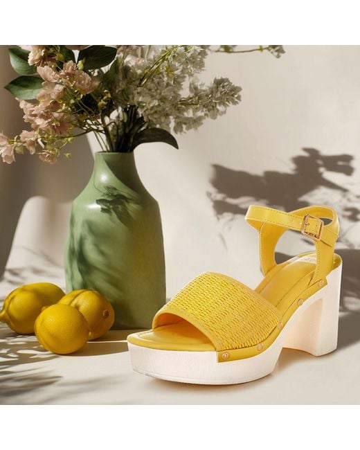 Rag & Co Yellow Mazaro Raffia Chunky Sandals