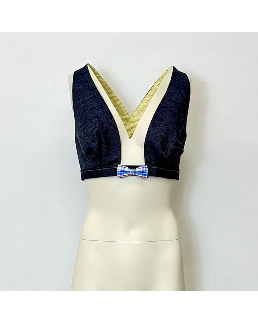 Couture to Your Door Blue Denim Cropped Top With Mini Bow Tie