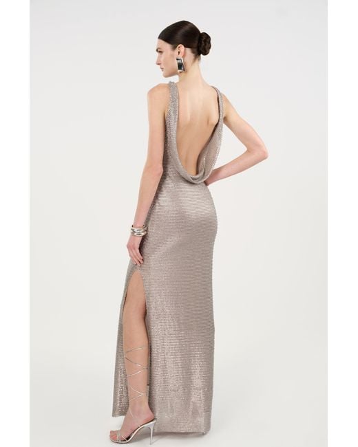 Nocturne Brown Neutrals Sequin Open Back Maxi Dress