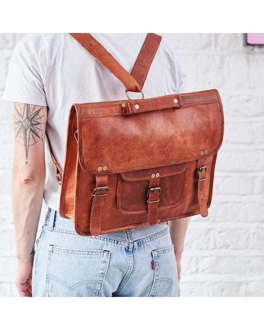 VIDA VIDA Brown Vida Vintage Leather Backpack+satchel for men