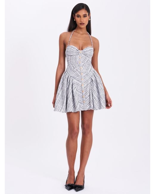 Miss Circle New York Gray Melody & Plaid Tweed Halter Drop Waist Mini Dress