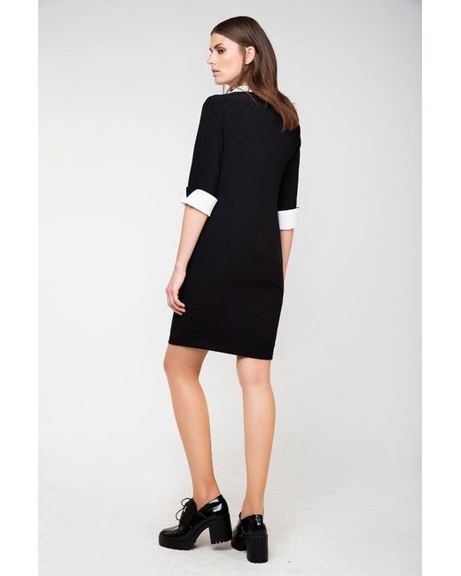 Conquista Black Straight Dress With Contrast Details