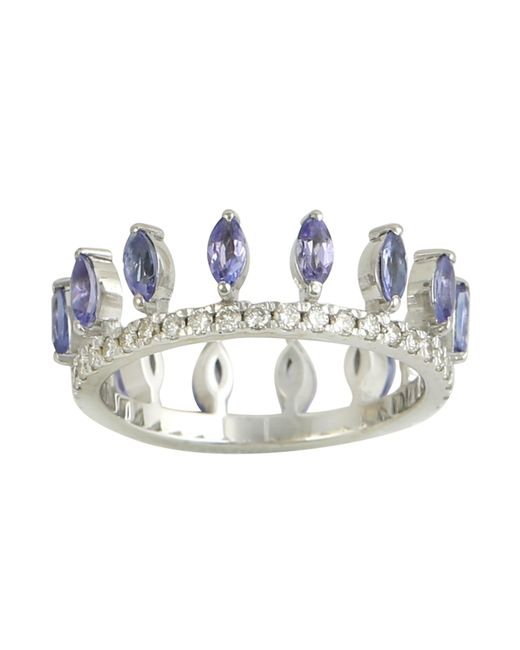 Artisan Blue 14k White Gold With Marquise Tanzanite & Diamond Crown Ring