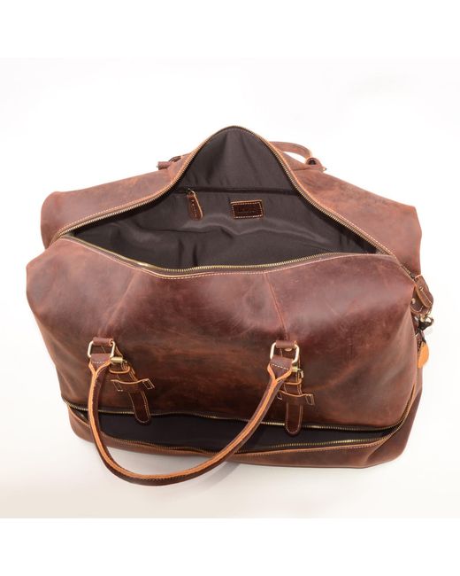 Touri Brown Genuine Leather Holdall Weekender With Extra Compartment for men