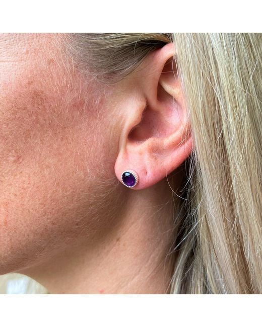 Auree Jewellery Purple Barcelona Silver February Birthstone Stud Earrings Amethyst