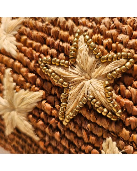 OhSun Brown Starr Raffia Clutch