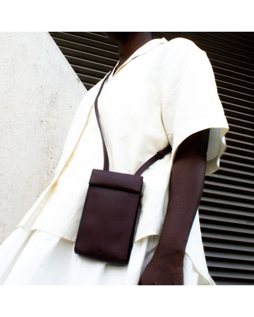 godi. Brown Handmade Adjustable Leather Phone Bag With Pocket