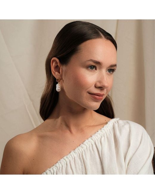 LINYA JEWELLERY Metallic Khaki Crystal Stone Baroque Pearl Dangle Earrings